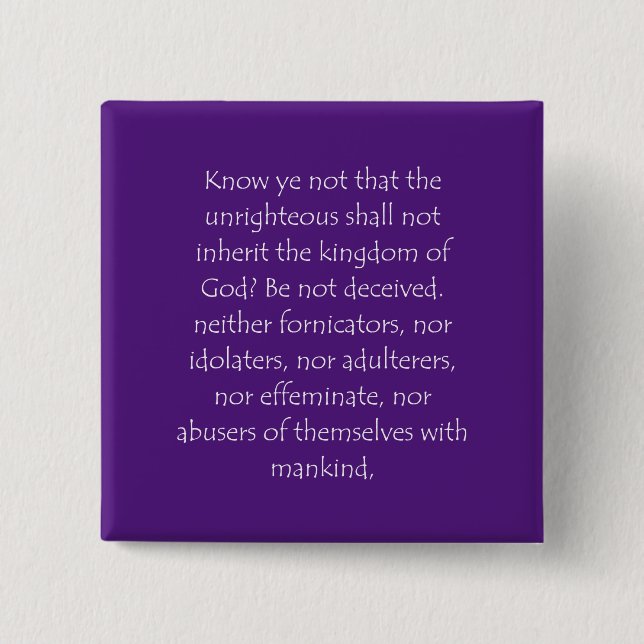 Scripture Quote 1 Corinthians 6 9 2 Inch Square Button (Front)