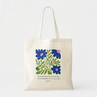 Scripture Quote Abstract Floral Pink Blue Tote Bag