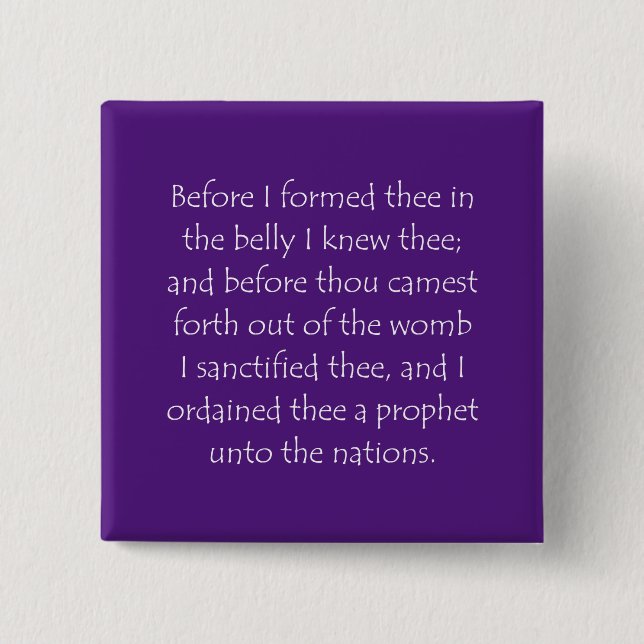 Scripture Quote Jeremiah 1 5 2 Inch Square Button (Front)