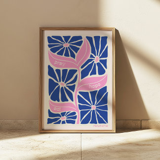 Scripture Quote JW Inspirational Blue Pink Floral Poster