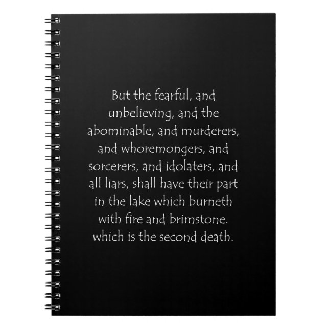 Scripture Quote Revelation 21 8 Notebook (Front)