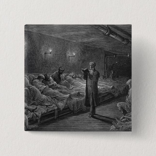 Scripture Reader in a Night Refuge 2 Inch Square Button (Front)