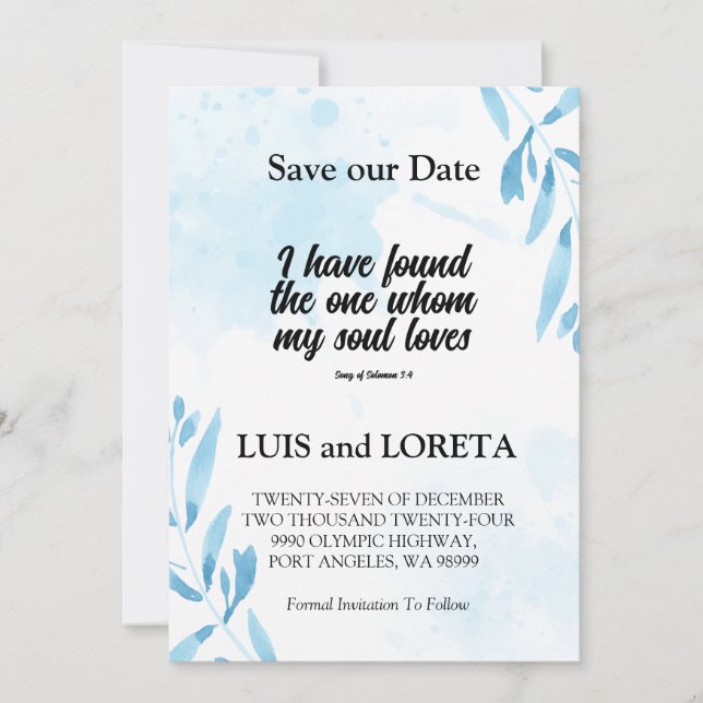 Scripture Save The Date Card I have Found White (Front)