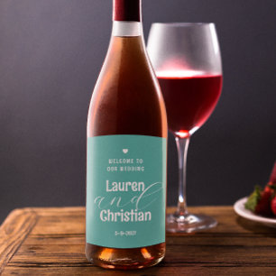 Scripture Teal Square Wedding  Wine Label