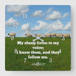 Scripture verse, John 10:27 My sheep listen to... Square Wall Clock