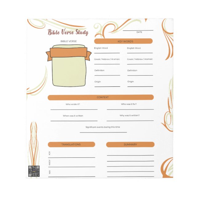 Scripture Verse Study Notepad White (Front)