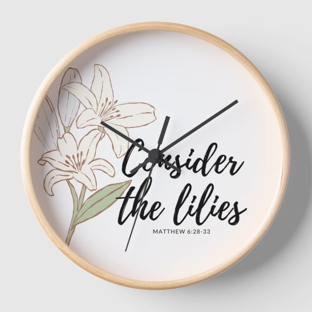 Scripture Wall Clock Consider The Lilies (Front)