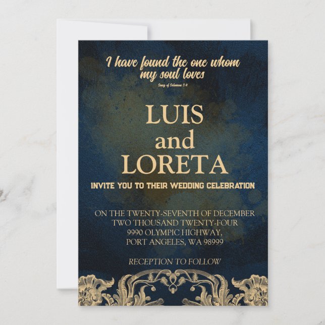 Scripture Wedding Invitation Card I Found Blue (Front)