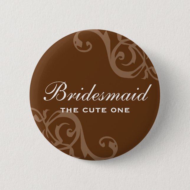 Scroll brown wedding name tag badge pin button (Front)