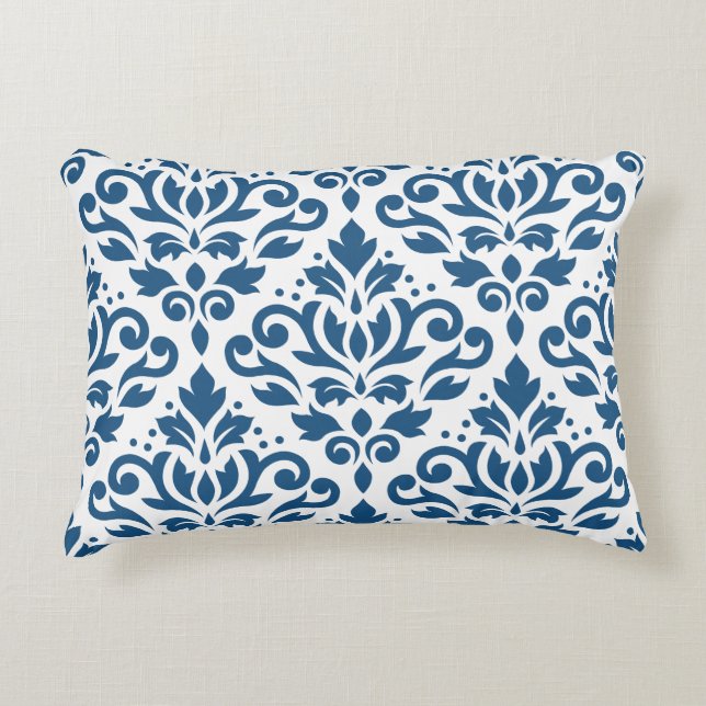 Scroll Damask 2Way Lg Ptn Dk Blue & White Decorative Pillow (Front)
