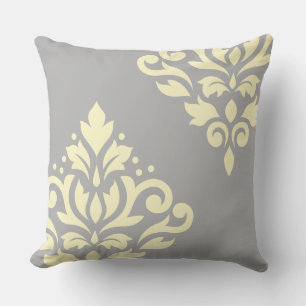 Scroll Damask Art I 2Way Yellow & Grey Throw Pillow