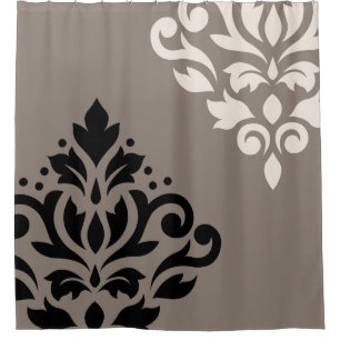 Scroll Damask Art I Black & Cream on Taupe