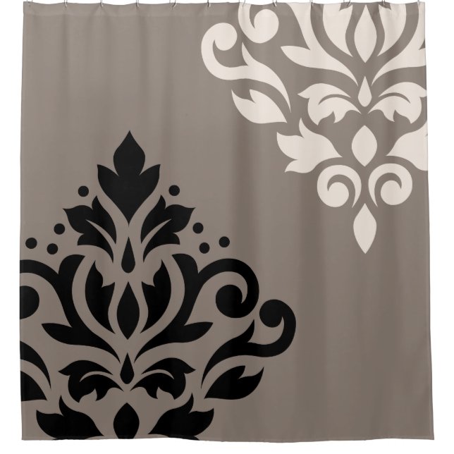 Scroll Damask Art I Black & Cream on Taupe (Front)