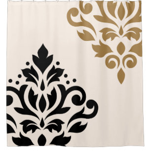 Scroll Damask Art I Black & Gold on Cream