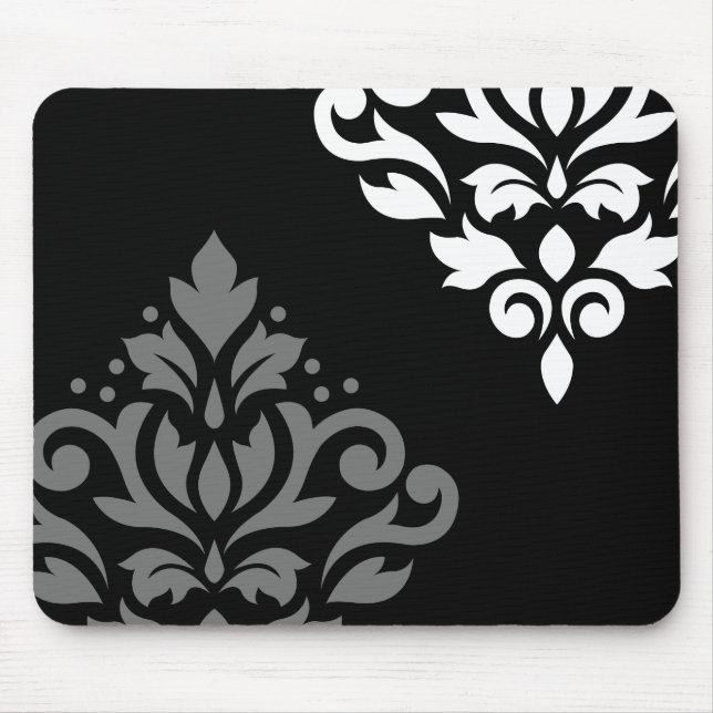 Scroll Damask Art I Black Gray White Mouse Pad (Front)