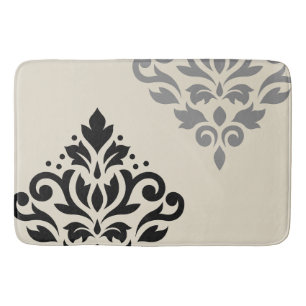 Scroll Damask Art I Black Grey Cream Bath Mat