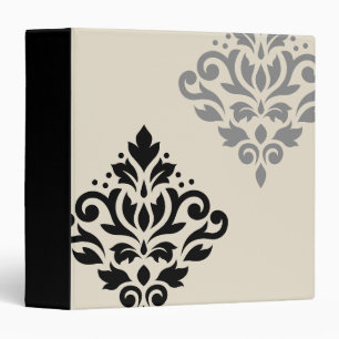 Scroll Damask Art I Black Grey Cream Binder