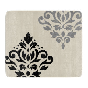 Scroll Damask Art I Black Grey Cream Cutting Board