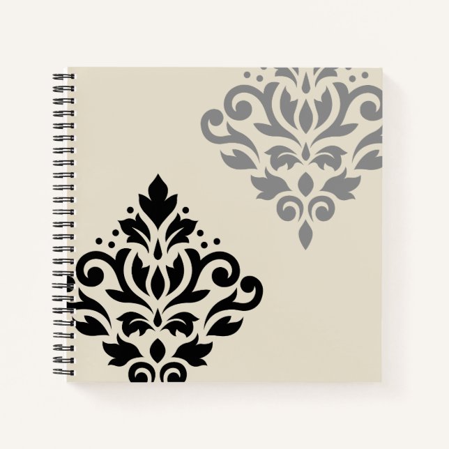 Scroll Damask Art I Black Grey Cream Notebook (Front)
