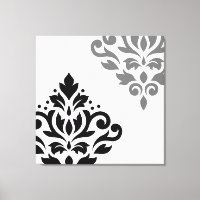Scroll Damask Art I Black & Grey on White