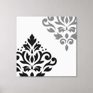 Scroll Damask Art I Black & Grey on White Canvas Print