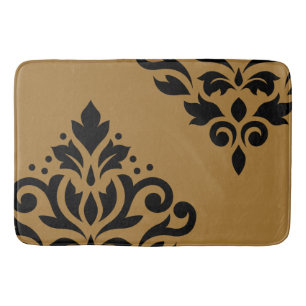 Scroll Damask Art I Black on Gold Bath Mat