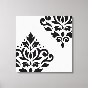Scroll Damask Art I Black on White Canvas Print