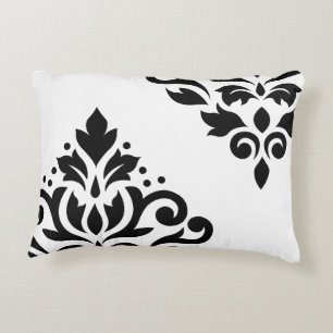 Scroll Damask Art I Black on White Decorative Pillow