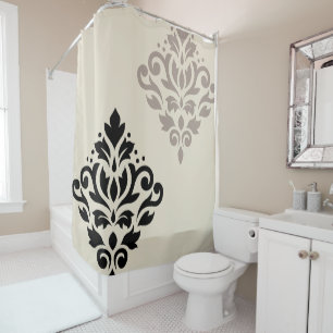 Scroll Damask Art I Black Taupe Cream