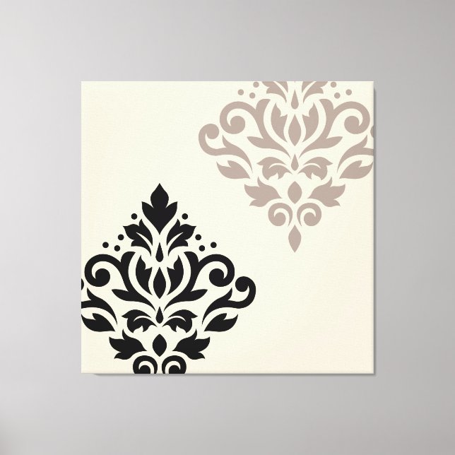Scroll Damask Art I Black Taupe Cream Canvas Print (Front)