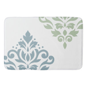 Scroll Damask Art I Blue Green White Bath Mat
