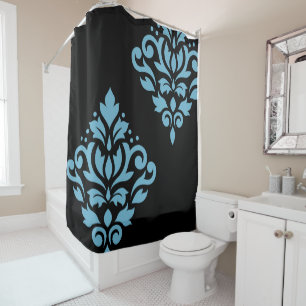 Scroll Damask Art I Blue on Black