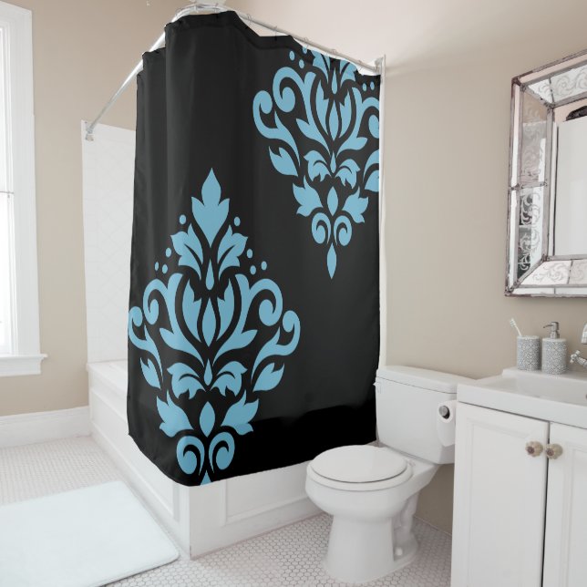 Scroll Damask Art I Blue on Black (In Situ)