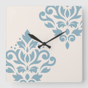 Scroll Damask Art I Blue on Cream Square Wall Clock