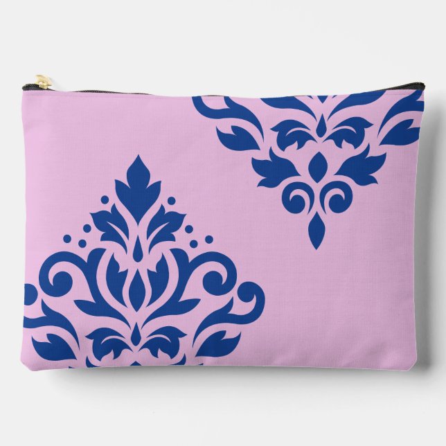Scroll Damask Art I Blue on Pink Accessory Pouch (Front)