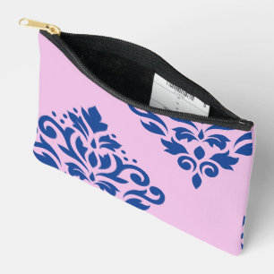 Scroll Damask Art I Blue on Pink Accessory Pouch