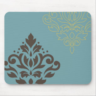 Scroll Damask Art I Brown Gold (line) Teal Mouse Pad