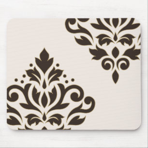 Scroll Damask Art I Brown with Gold on Cream Mouse Pad