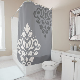 Scroll Damask Art I Cream & Greys