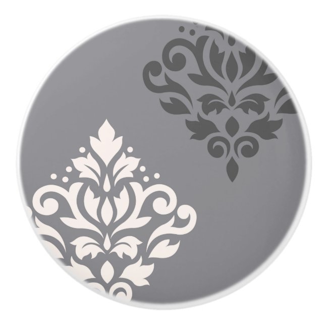 Scroll Damask Art I Cream & Greys Ceramic Knob (Front)