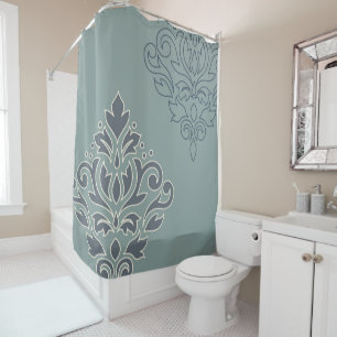 Scroll Damask Art I Cream Line Blues Teal