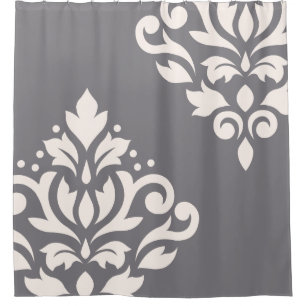 Scroll Damask Art I Cream on Grey
