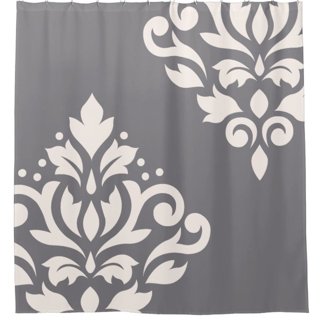 Scroll Damask Art I Cream on Grey (Front)