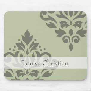 Scroll Damask Art I Dk on Lt Green (Personalized) Mouse Pad
