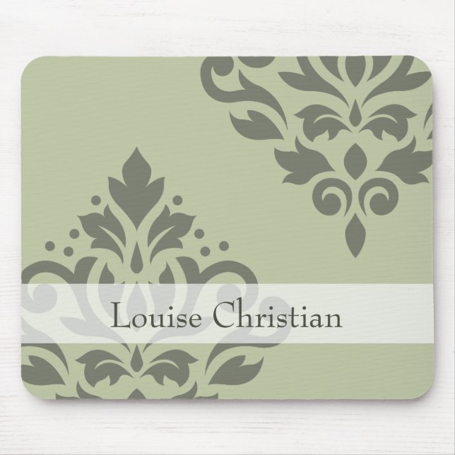 Scroll Damask Art I Dk on Lt Green (Personalized) Mouse Pad (Front)