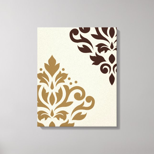 Scroll Damask Art I Gold & Brown on Cream Canvas Print (Front)