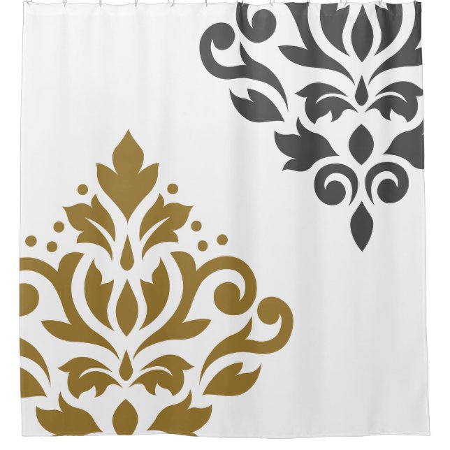 Scroll Damask Art I Gold & Grey on White (Front)