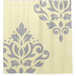 Scroll Damask Art I Grey on Yellow