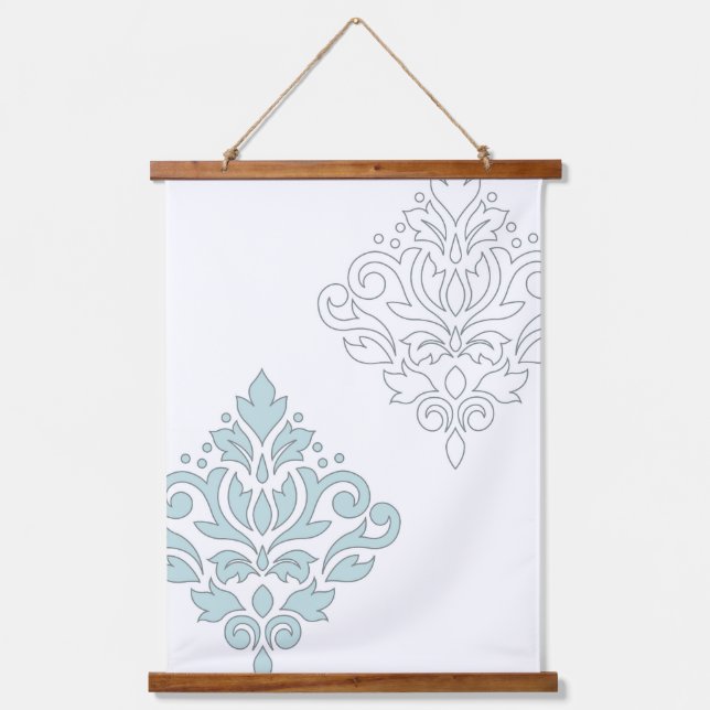 Scroll Damask Art I (line) Duck Egg Blue Grey Wt Hanging Tapestry (Front)