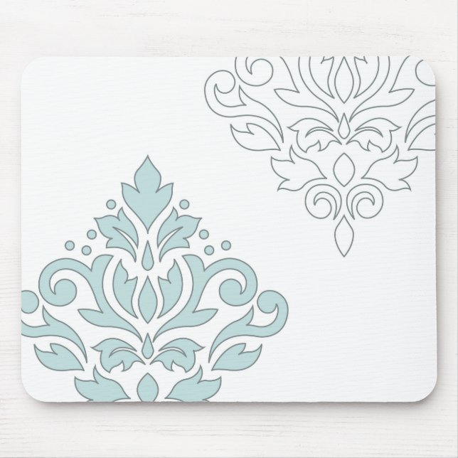 Scroll Damask Art I (line) Duck Egg Blue Grey Wt Mouse Pad (Front)